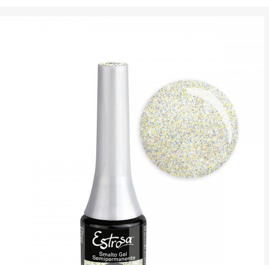 Smalto semipermanente Estrosa · 7 ml — Smalto semipermanente Estrosa · 7 ml — Colore / tonalità: White Gold glitter flash 7986 · 7 ml