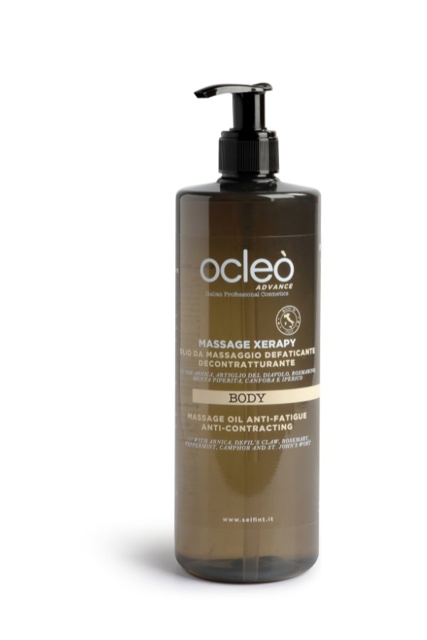 MASSAGE XERAPY OLIO MASSAGGIO DEFATICANTE DECONTRATTURANTE 500ML - OCLEO' — MASSAGE XERAPY OLIO MASSAGGIO DEFATICANTE DECONTRATTURANTE 500ML - OCLEO' · 500 ml