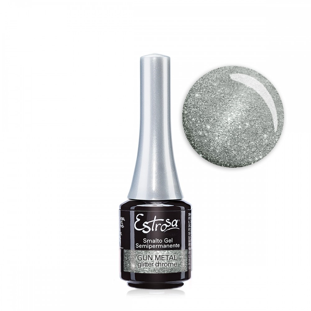 COLORI SMALTO GEL SEMIPERMANENTE 7ML - ESTROSA - GUN METAL GLITTER CHROME 7895